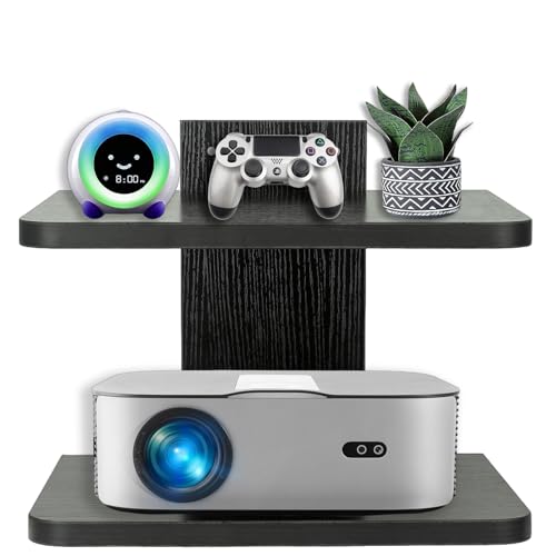 BiJun Projector Wall Mount, 2 Tier Black Floating TV Shelf