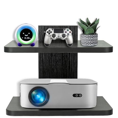 BiJun Projector Wall Mount, 2 Tier Black Floating TV Shelf