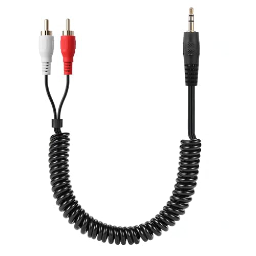 CERRXIAN 3.5mm to 2 RCA Stereo Audio Coiled Cable,1/8" TRS Male to 2 RCA Male Gold-Plated Coiled Spring Y Splitter Cable,for Connecting Amplifiers, Speakers, Etc- Up to 0.7M/2.3FT