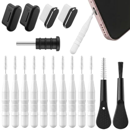 17 Pack Phone Charging Port Cleaner Dual Sided Anti Clogging Nylon Brushes Reusable Speaker Cleaning Tool Phone Charger Port Cleaner Kit for Headphones Phones Camera Tablet Computer