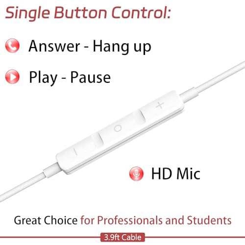 BENEWY in-Ear Earbuds Wired, Earphones with Microphone, Noise Isolation Corded for 3.5mm Jack Ear Buds for iPhone, Samsung, Computer, Laptop, Kids, School Students