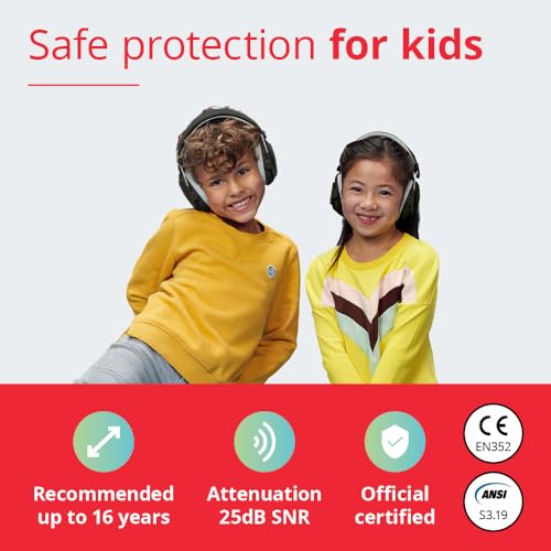 Alpine Muffy Kids Ear Muffs for Kids Ear Protection | 3-16 Years | Autism Sensory Products | 22dB Sound Reduction | Kids Noise Cancelling Ear Muffs | Noise Reduction Headphones for Kids - color: Black