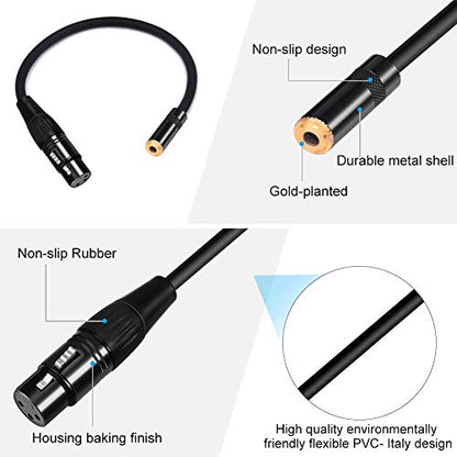 XLR to 3.5mm TRS Adapter Cable, Female to Female Balanced Audio Converter with Gold-Plated Connectors for Mics/Mixers/Interfaces (6ft Nylon-Braided) - color: XLR Female to 1/8" Female