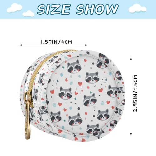 Pacifier Case Heart Raccoon Face Pattern Printed Waterproof Pacifier Holder Pouch with Metal Hook Clip Round Small Soother Storage Bag for Diaper Bag Stroller - color: Heart Raccoon Face Pattern