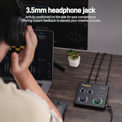 MAONO USB Audio Interface for PC & XLR Dynamic Microphone: Interface with XLR Input 24-bit/192kHz Routing Software Loopback for Recording Music, Guitar, Podcast, Streaming