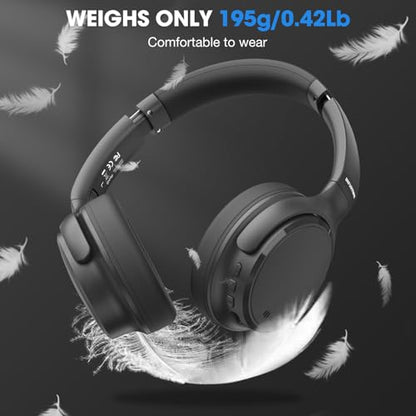 INFURTURE H1 Plus Active Noise Cancelling Headphones with EQ Mode, Bluetooth5.4 & 3.5mm Jack,Wireless Over Ear Bluetooth Headphones, Deep Bass Headset, Low Latency, Memory Foam Ear Cups,90H Playtime - color: Black