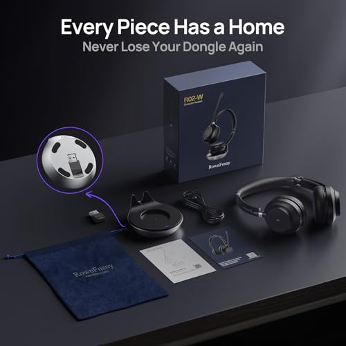 Wireless Bluetooth Headset with Mic for Work, Noise Cancelling & USB Dongle