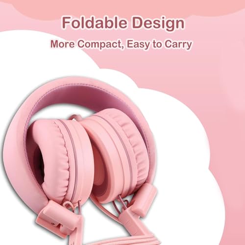 USB Type C On-Ear Kids Headphone for School-Light Pink | 94 dB Volume Limiter USB C Wired On-Ear Headset for Kids/Toddlers/Children/Teens/Boys/Girls