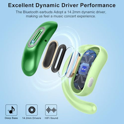 Open Ear Headphones, NEW Over Ear Earbuds with 4 ENC Noise-Canceling Mic | Ultra-Comfort Bone Conduction Earbuds, BT5.4, 50H HD Stereo, IPX7 Waterproof, Ergonomic Earhooks,Sports Ear Buds for Running - color: Light Green
