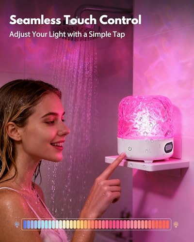 Shower Light with Bluetooth Speaker, Waterproof Shower Lamp with White Noise, 16 Colors Ocean Wave Projector Light with Remote & Touch Control, Music Lamps for Inside Shower Bathroom Bathtub - color: White