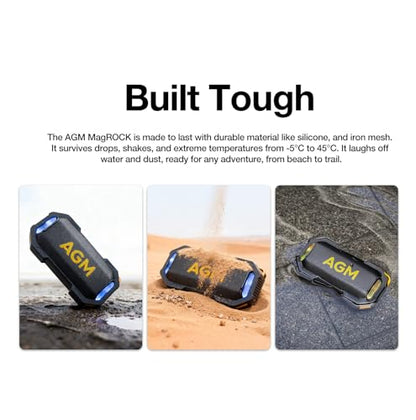 AGM MagROCK Portable Bluetooth Speaker, IP67 Waterproof, Drop-proof&Dust-proof, Bluetooth 5.3 Outdoor Speakers, Powerful Stereo Sound with Boosted Volume, Vibrant RGB Light, Magnetic Attachment Design