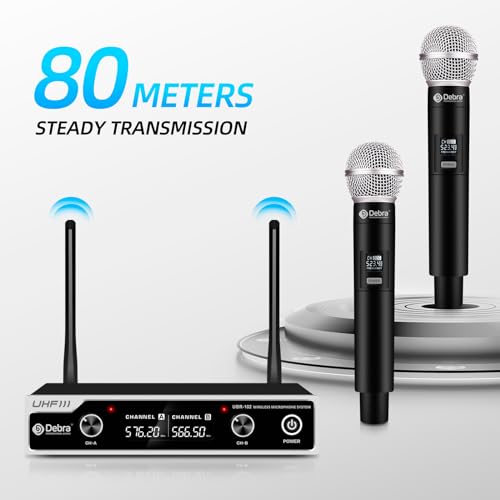 D Debra Wireless Microphone System UHF UBR-102 with Cordless Handheld Lavalier Headset Mics, 260ft Range, Suitable for Church, Lectures, Karaoke, Weddings, DJ, and Bars(2 Handheld) - size: 2 Handheld