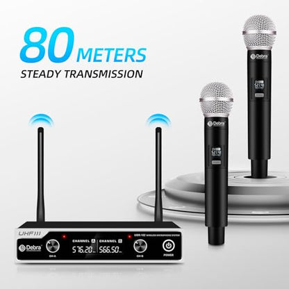 D Debra Wireless Microphone System UHF UBR-102 with Cordless Handheld Lavalier Headset Mics, 260ft Range, Suitable for Church, Lectures, Karaoke, Weddings, DJ, and Bars(2 Handheld) - size: 2 Handheld