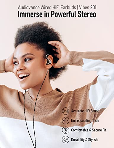 Audiovance Vibes 201 HiFi Wired Earbuds in Ear Monitor Headphones | Clear Sound, Deep Bass, Noise Isolating, Silver Plated Cord, Comfort-Fit IEM Earphone，Ear Bud Case, 3.5mm Plug, Clear Brown