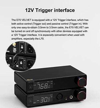Topping E70 Velvet AK4499EX DAC Audio Decoder - Bluetooth5.1 LDAC Hires XU316 32Bit/768kHz DSD512 BT/USB/Coax/Opt Inputs RCA/XLR HiFi Stereo Digital to Analog Convertor Black - color: Black
