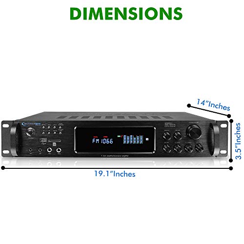 1500 Watt Bluetooth Home Stereo Amplifier, Digital Hybrid Multi Channel | Preamp, Tuner with USB and SD Inputs, 2 Mic Inputs, AM/FM digital tuner, Wireless Remote, Bass & Treble Controls