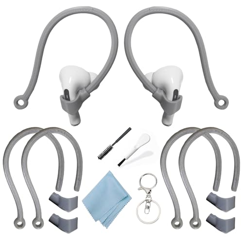 Ear Hooks Compatible with AirPods 4, 3, 1, 2 and Pro & All in-Ear Headphones with Stems - 2 Pairs Adjustable Secure & Comfortable Prevent Falls Ear Holders for Headphones - Easy to Install (Gray) - color: Gray