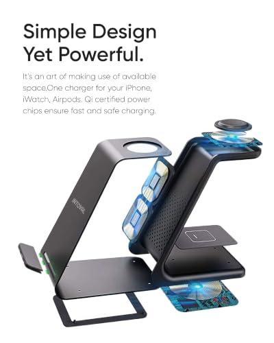 Intoval 3 in 1 Wireless Charging Station for iPhone and Apple Watch,Fast Wireless Charger Stand,Compact Desk Charging Dock for iPhone17 16 15 14 13/Pro/Max, iWatch11 10 9 Ultra/SE 3/3,AirPods - color: Black