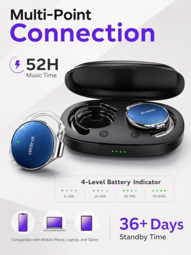 On Ear Headphones Bluetooth 5.4, Noise Cancelling Open Ear Headphones Wireless, Water-Drop Shaped Clip On Sport Headset Bluetooth with 4 Microphone, Comfort Fit Earphones with Long Battery Life - color: blue&silver&black