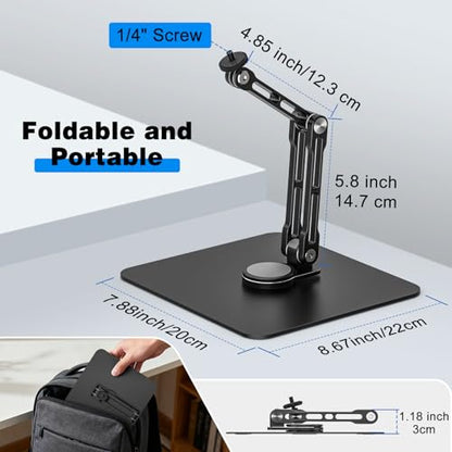Mic Stand Desk, 360° Rotatable Desktop Microphone Stand, Max Load 4.4 lb, Adjustable Microphone Desk Stand Mount with 1/4“ 3/8“ 5/8” Screw and 2 Mic Clip, for Recording Podcasting Streaming Studio