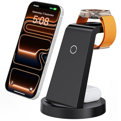 Anlmz 3 in 1 Charging Station for iPhone, Wireless Charger for iPhone 17 16e 16 15 14 13 12 11 X Pro Max & Apple Watch - Wireless Charging Station for AirPods 4 3 Pro - color: Black