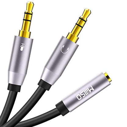 Headphone Splitter for Computer 3.5mm Headset Splitter Cable for PC | CTIA 3.5mm 2 x 3 Pole TRS Male to 4 Pole TRRS Female Y Jack Adapter for Smartphone PS4 Gaming Headset to PC - 12 inch / 30 CM - color: Gray