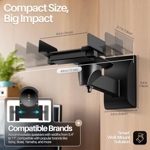 TNP Bookshelf Speaker Wall Mounts, Dual Side Clamps, 55 lb, 2 Pack, Black | Rear Surround Sound Speaker Mounts Fit 5.5-11 In Wide Speakers, with 45° Swivel and 7.5° Tilt for Home Theater or Studio - color: Black