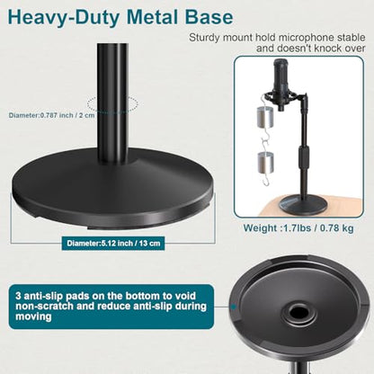 Desktop Microphone Stand,Adjustable Height Mic Stand with Pop Filter Shock Mount Mic Clip 3/8" to 5/8" Adapter,Compatible with AT2020|AT2035|AT2040|QuadCast S|Razer Seiren X| Blue Snowball |Shure