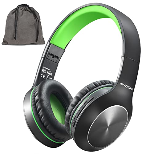 Rydohi Bluetooth Headphones Over Ear, 68H Playtime 3 EQ Music Modes Wireless Headphones with Microphone/Deep Bass, HiFi Stereo Foldable Headset for PC Home Travel Office (Black Green) - color: Black Green