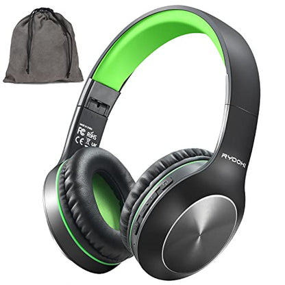 Rydohi Bluetooth Headphones Over Ear, 68H Playtime 3 EQ Music Modes Wireless Headphones with Microphone/Deep Bass, HiFi Stereo Foldable Headset for PC Home Travel Office (Black Green) - color: Black Green