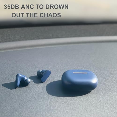 TINGER in-Ear ANC Wireless Earbuds, 35dB Active Noise Canceling Bluetooth Headphones, 24H Playtime Hi-Fi Bass Earphones with IPX4 Waterproof, Built-in Mic for Travel Workout (Blue) - color: Blue