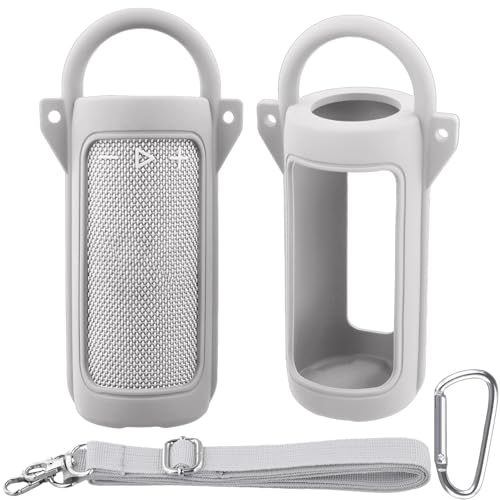 for JBL Grip Portable Waterproof Speaker Silicone Case, White | Portable Travel Soft Cover with Adjustable Shoulder Strap and Carabiner, Protective Skin Case, Anti-Slip Feet - color: White Case