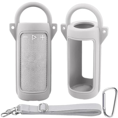 for JBL Grip Portable Waterproof Speaker Silicone Case, White | Portable Travel Soft Cover with Adjustable Shoulder Strap and Carabiner, Protective Skin Case, Anti-Slip Feet - color: White Case
