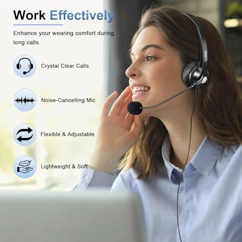 Callez RJ9 Phone Headset for Cisco with Noise Cancelling Mic & Mute Switch | Corded Office Telephone Headsets Compatible with Cisco IP Phones 6941 6851 6945 7821 7841 7861 7942 7945 7962 7965 8811 8861