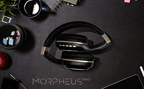 Morpheus 360 Bluetooth Headphones, Wireless Headphones Over Ear, Wireless Headset with Microphone, Black with Gold Accents, Comfortable Design HP5500G - color: Black with Gold Accents