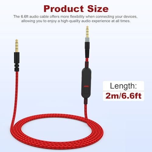 Cloud Alpha Cable Cord with Inline Mute and Volume Control Compatible with HyperX Cloud Alpha/Alpha S, Cloud Mix, Logitech G933, G633 Gaming Headsets (Red) - color: Red