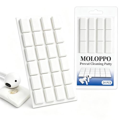 Moloppo 1 Pack Cleaning Putty for AirPods Cleaner Kit, White | 24pcs 0.6"*0.9" Cleaning Puttys, Large Particles, Dust Removal, for AirPods Pro, Charge Port, Keyboard, Phone, Electronics - color: A-White