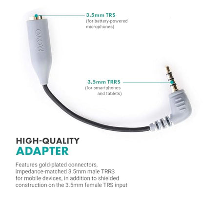 Movo MC3 3.5mm TRS to TRRS Adapter - Microphone Adapter for iPhone and Android Smartphones and Tablets