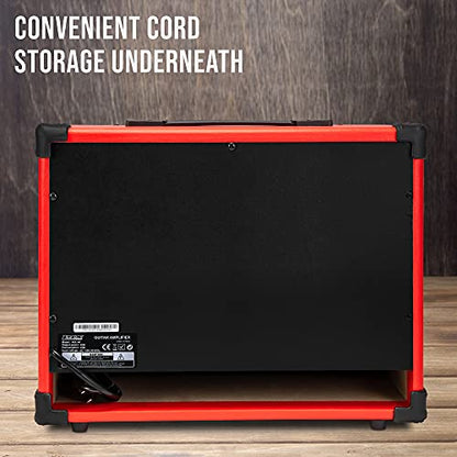 LyxPro 40 Watt Electric Guitar Amplifier | Combo Solid State Studio Amp with 8” 4-Ohm Speaker, Custom EQ Controls, Drive, Delay, ¼” Passive/Active/Microphone Inputs, Aux In & Headphone Jack - Red - color: Red, size: 40 Watt