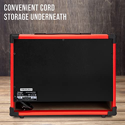 LyxPro 40 Watt Electric Guitar Amplifier | Combo Solid State Studio Amp with 8” 4-Ohm Speaker, Custom EQ Controls, Drive, Delay, ¼” Passive/Active/Microphone Inputs, Aux In & Headphone Jack - Red - color: Red, size: 40 Watt