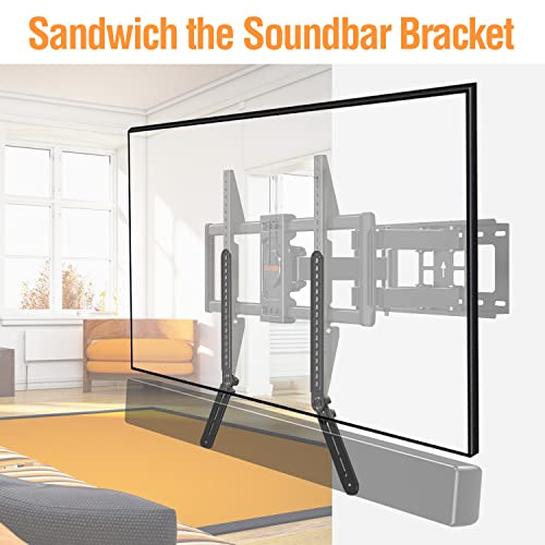 ELIVED Soundbar Mount Under or Above TV, Tool-Free Height Adjustable | Universal Sound Bar TV Bracket, with Detachable Long Extension Plates and L-Brackets, Holds Up to 15 lbs