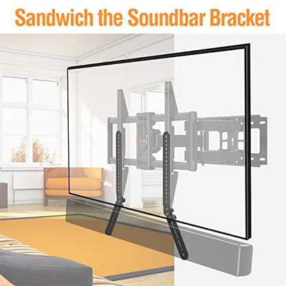 ELIVED Soundbar Mount Under or Above TV, Tool-Free Height Adjustable | Universal Sound Bar TV Bracket, with Detachable Long Extension Plates and L-Brackets, Holds Up to 15 lbs