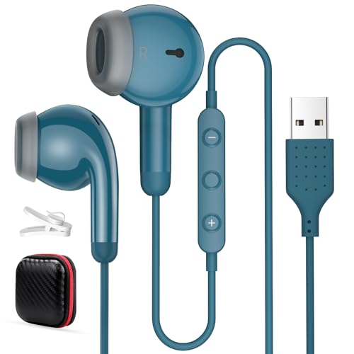 USB Earbuds for PC,Headphones with Microphone for Computer,Blue - color: Blue