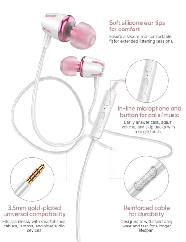 2-Pack Teens Wired Earbuds Set with Glitter Case, School Headphones | GOGOSINIS 2-pack Wired Student Earbuds with Glitter case, 3.5mm Headphones,Mini Carabiner Clip for School Backpacks - color: Diamond Pink-purple