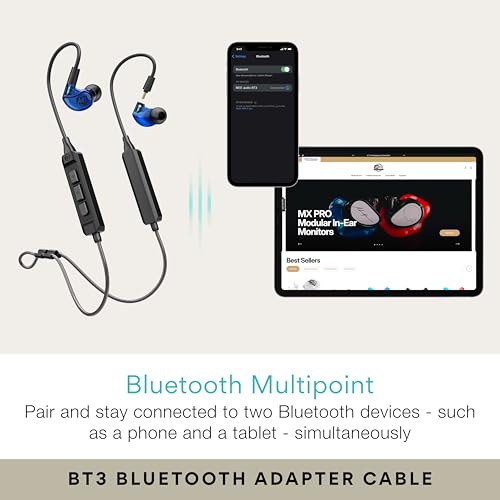 MEE audio M6 PRO Musicians' in-Ear Monitors Wired + Wireless Combo Pack: Includes IEMs, 2 Audio Cables and BT3 Hi-Res Bluetooth Audio Adapter w/aptX, LDAC, Auracast Support, & Built-in Headset (Blue) - color: Blue, style: IEMs + Bluetooth Adapter