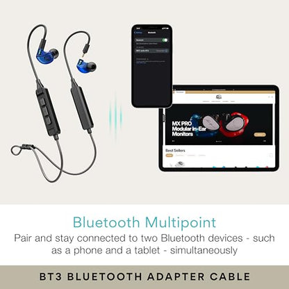MEE audio M6 PRO Musicians' in-Ear Monitors Wired + Wireless Combo Pack: Includes IEMs, 2 Audio Cables and BT3 Hi-Res Bluetooth Audio Adapter w/aptX, LDAC, Auracast Support, & Built-in Headset (Blue) - color: Blue, style: IEMs + Bluetooth Adapter