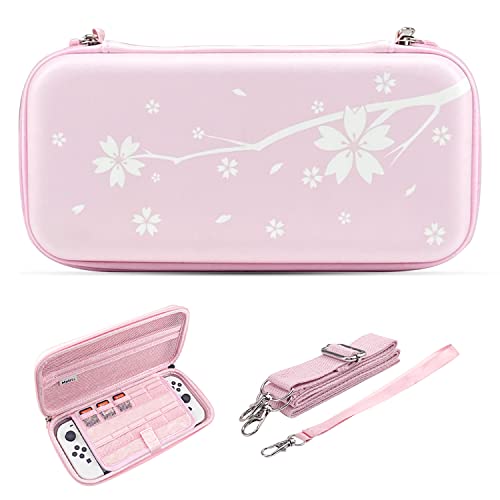 Mytrix Cute Carrying Case for Nintendo Switch/Switch 2/OLED/Lite, Portable Hard Shell Pouch for Switch Console Accessories Protective Travel Storage Bag for Switch with10 Game Card Slots, Pink Sakura