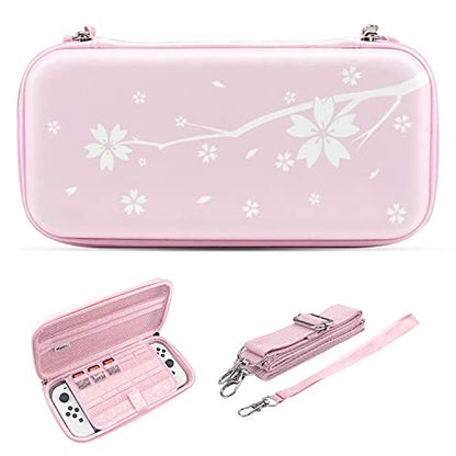 Mytrix Cute Carrying Case for Nintendo Switch/Switch 2/OLED/Lite, Portable Hard Shell Pouch for Switch Console Accessories Protective Travel Storage Bag for Switch with10 Game Card Slots, Pink Sakura