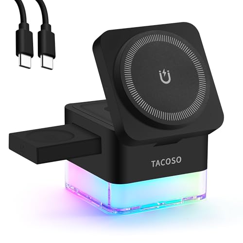 15W Wireless Charger 3-in-1 Apple Charging Station with Night Light | Magnetic Charger, Foldable Cube Design for iPhone, Watch & AirPods, Portable Charging Dock for Desk, Home & Travel, Black - color: Black