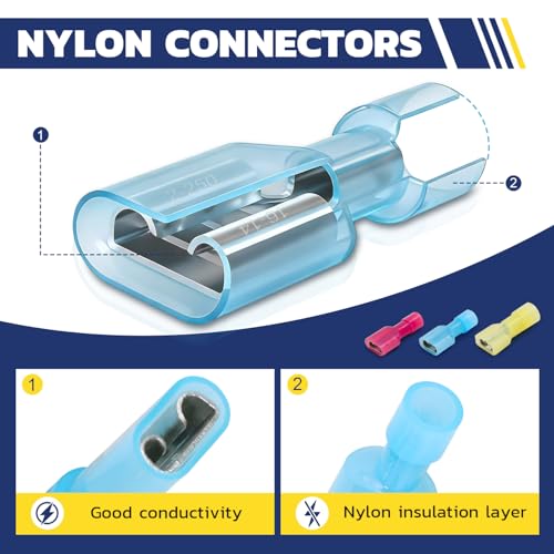 haisstronica 120 PCS Nylon Spade Connector, Male/Female, AWG 22-10 | Thick Crimp Barrels, Thick-Wall Nylon Sleeves, Auto and Trailer Repairs, Marine Wiring, Quick-Disconnect Wire Crimp Terminals - size: 120 PCS